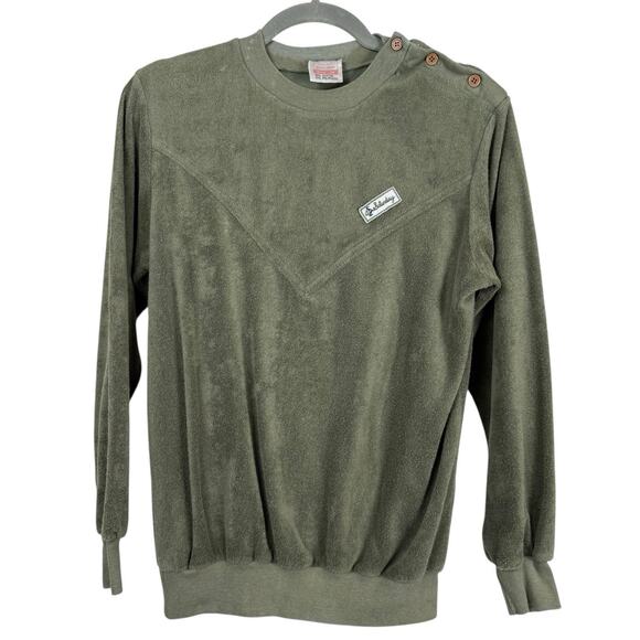 VTG Sweatshirt Womens Small Green Velour Saturday Pullover DODTEX tag - Picture 1 of 9